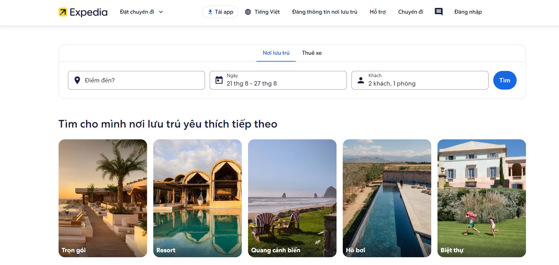 dịch vụ đăng ký Expedia